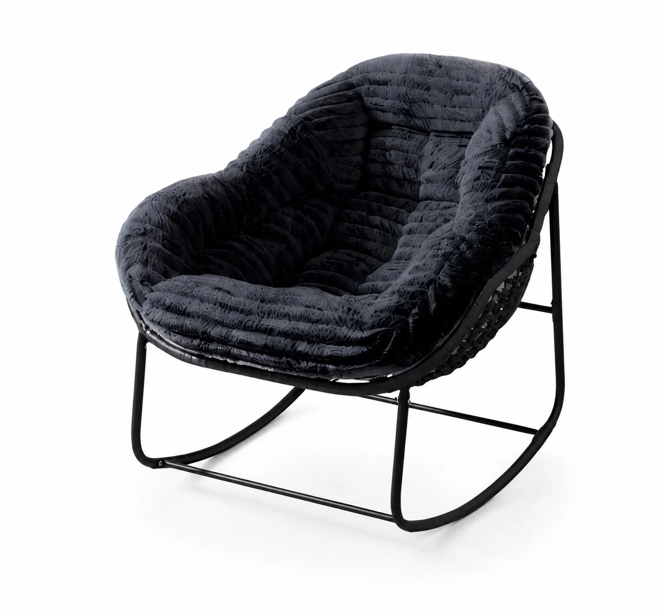 CloudNest plush rocking lounge chair in charcoal faux fur